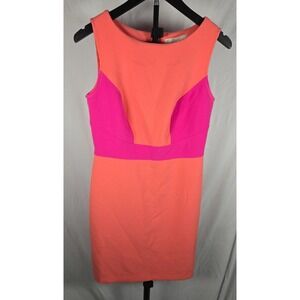 LOFT Colorblock Sheath Dress Size 4 Coral Pink Sleeveless Gold Zip Career